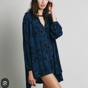 FREE PEOPLE LONG SLEEVE SWING DRESS BLUE BLACK SIZE MEDIUM‎